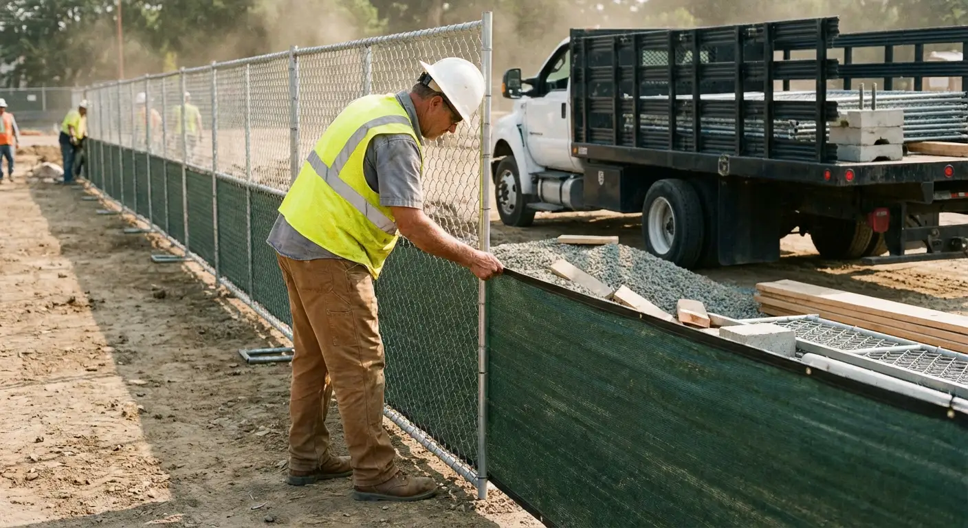 Privacy windscreen installation on construction fence in Southaven, MS