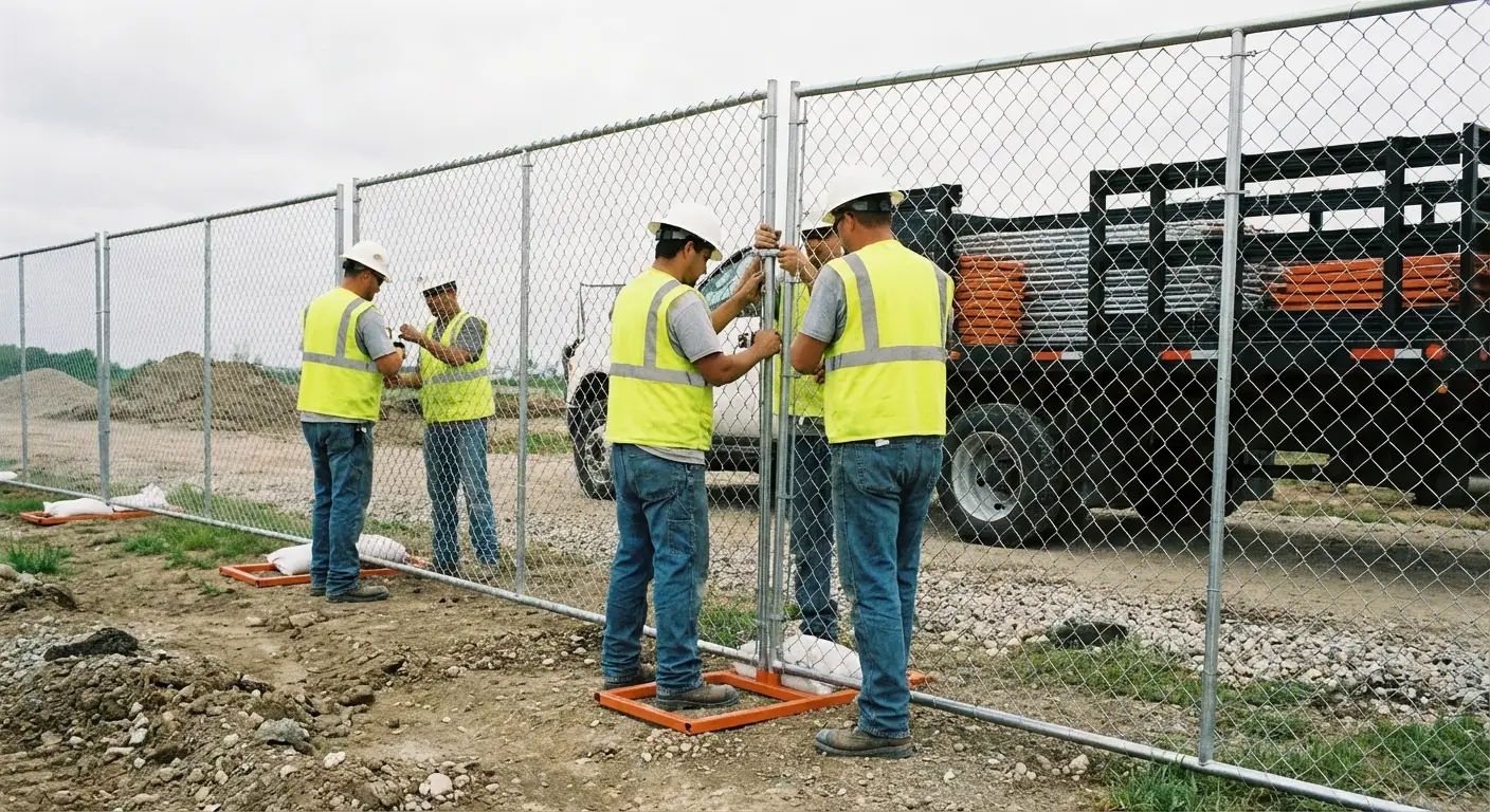 Stateline Fence Rental team installing temporary fencing in Southaven, MS
