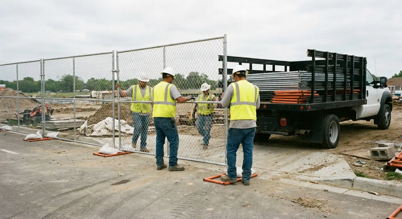Stateline Fence Rental team securing a construction site perimeter in Southaven, MS